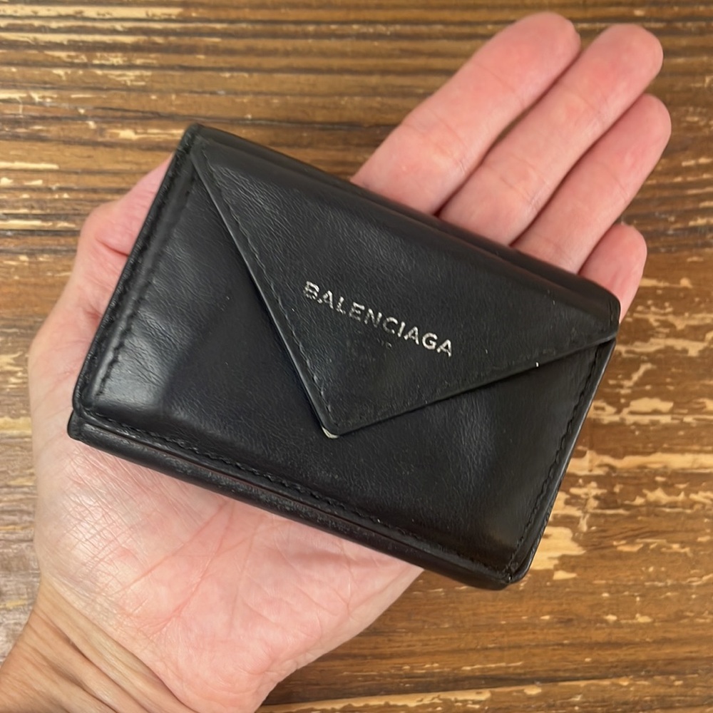 Balenciaga Paris Black Leather Tri-Fold Mini Wallet - Picture 9 of 9